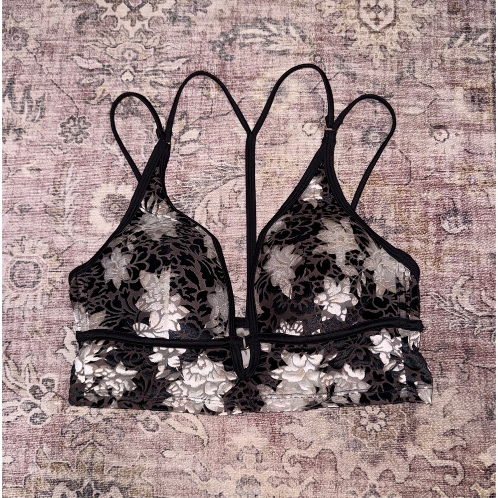 Victoria's Secret PINK Wireless Floral Velvet Lightly Lined Bralette Black Small
